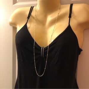 Delicate Long Snake Chain Necklace with Silver Balls